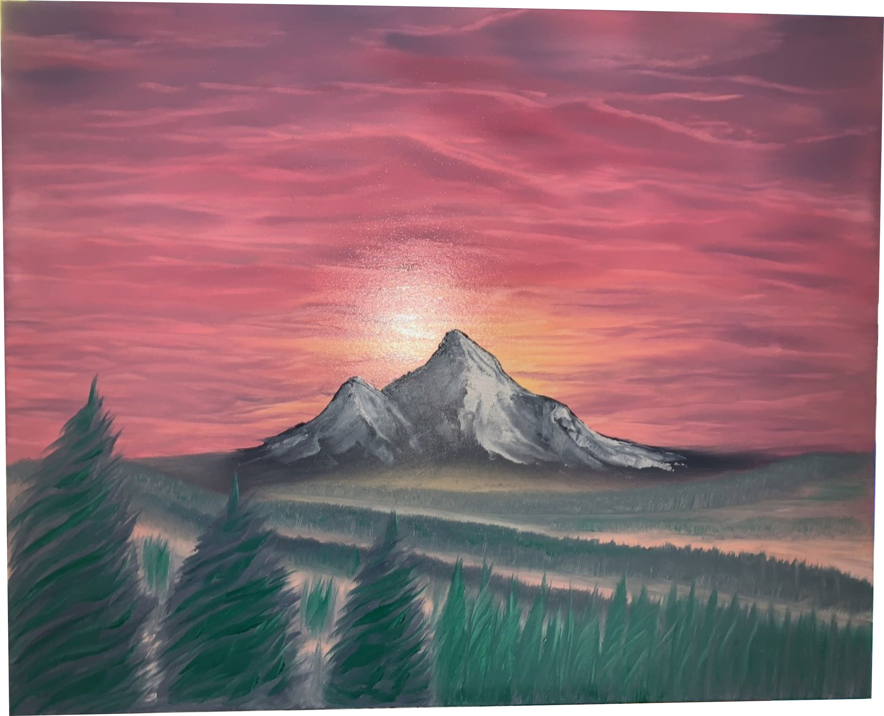 Mountain Sunset Bob Ross style oil painting on gesso board Etsy