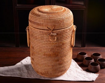 Vietnam Autumn Rattan Knitting Round Fruit Basket With Cover Lid Organizers Dry Box Confectionery Snacks Dessert Food Preservation Container