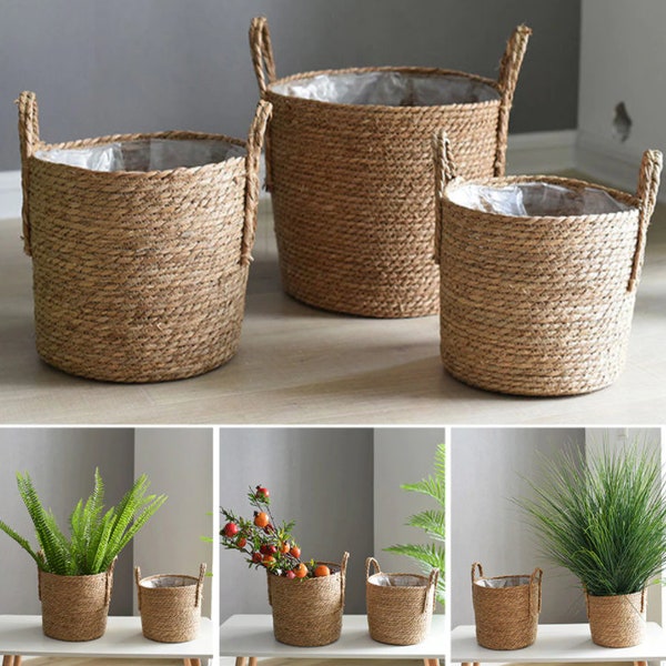 High Quality- Vietnam Woven Seagrass Baskets Woven Storage Planter Wicker Belly Basket Laundry Storage Organic Plant Holder Wicker Rattan