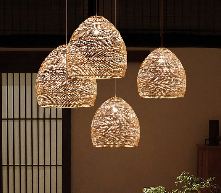 High Quality woven Lamp Shade bamboo Light Fixture wicker