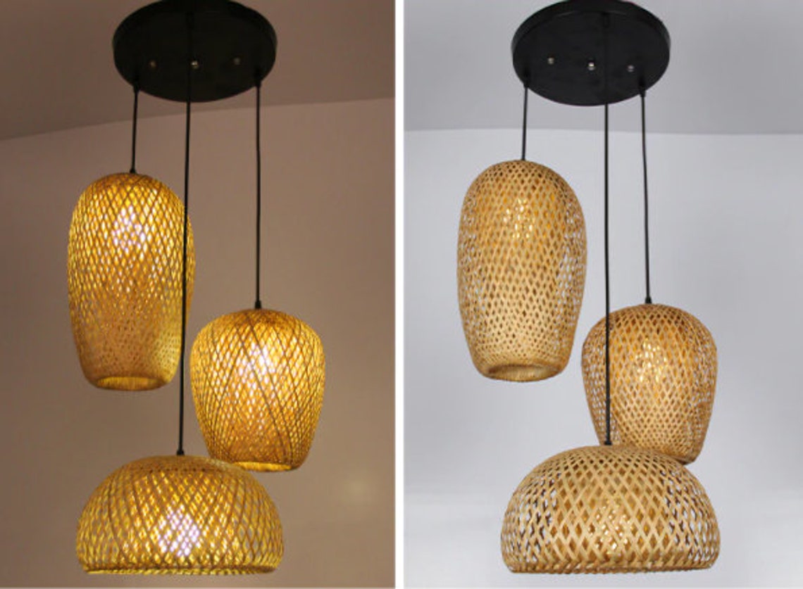 ENSEMBLE TROIS LAMPE Bambou Pendentif L ger Lampe ENSEMBLE TROIS LAMPE Bambou Pendentif L ger Lampe