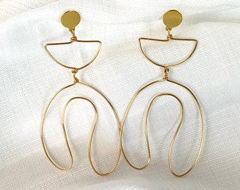 ARI Earrings | Geometric Wire Earrings Handmade Contemporary, statement earring, brass wire, dangle & drop, minimalist modern metal earring,