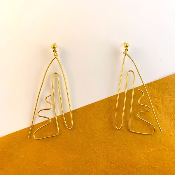 ULTA Earrings | Abstract Wire Statement Earring Handmade, statement earring, brass wire, dangle & drop, minimalist modern metal earring,