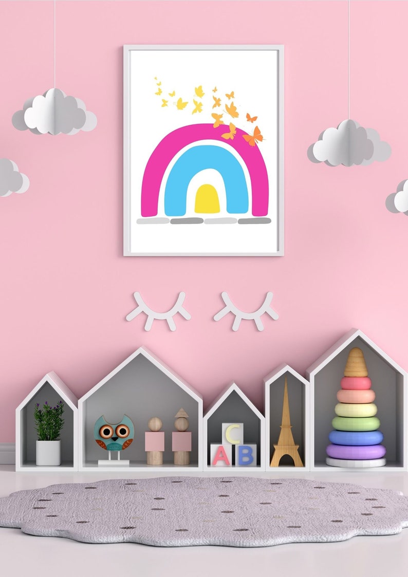 Pink Yellow and Grey Nursery Wall Art Printable Nursery Wall Etsy