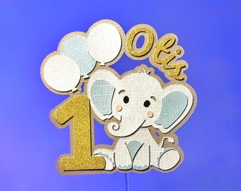 Elephant Cake Topper, Personalised Custom 1st Birthday Cake Decoration Topper For Boys and For Girls