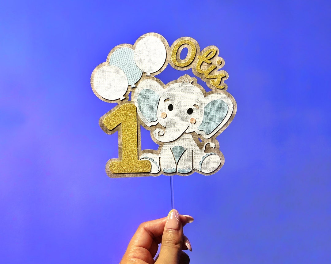 Elephant Cake Topper, Personalised Custom 1st Birthday Cake Decoration