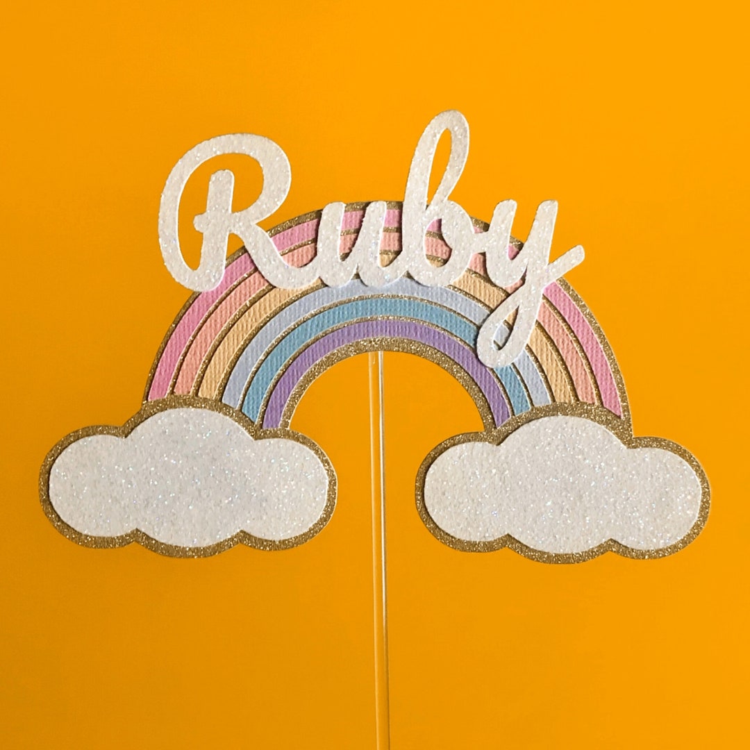 Rainbow Cake Topper Cloud Cake Topper Personalised Cake Etsy