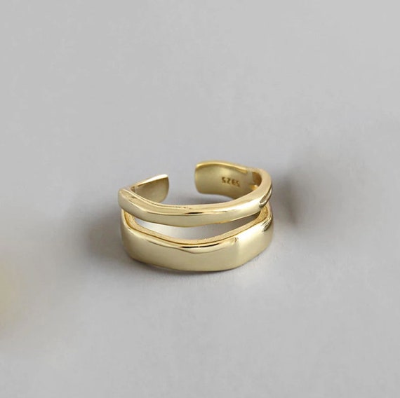 The Double Ring Minimalistic Abstract Gold Ring Adjustable - Etsy UK