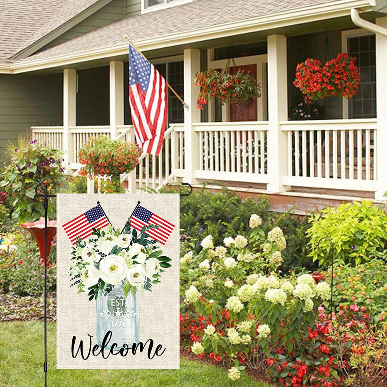 Patriotic American Flag Flowers Garden Flag 12x18 Inch Etsy