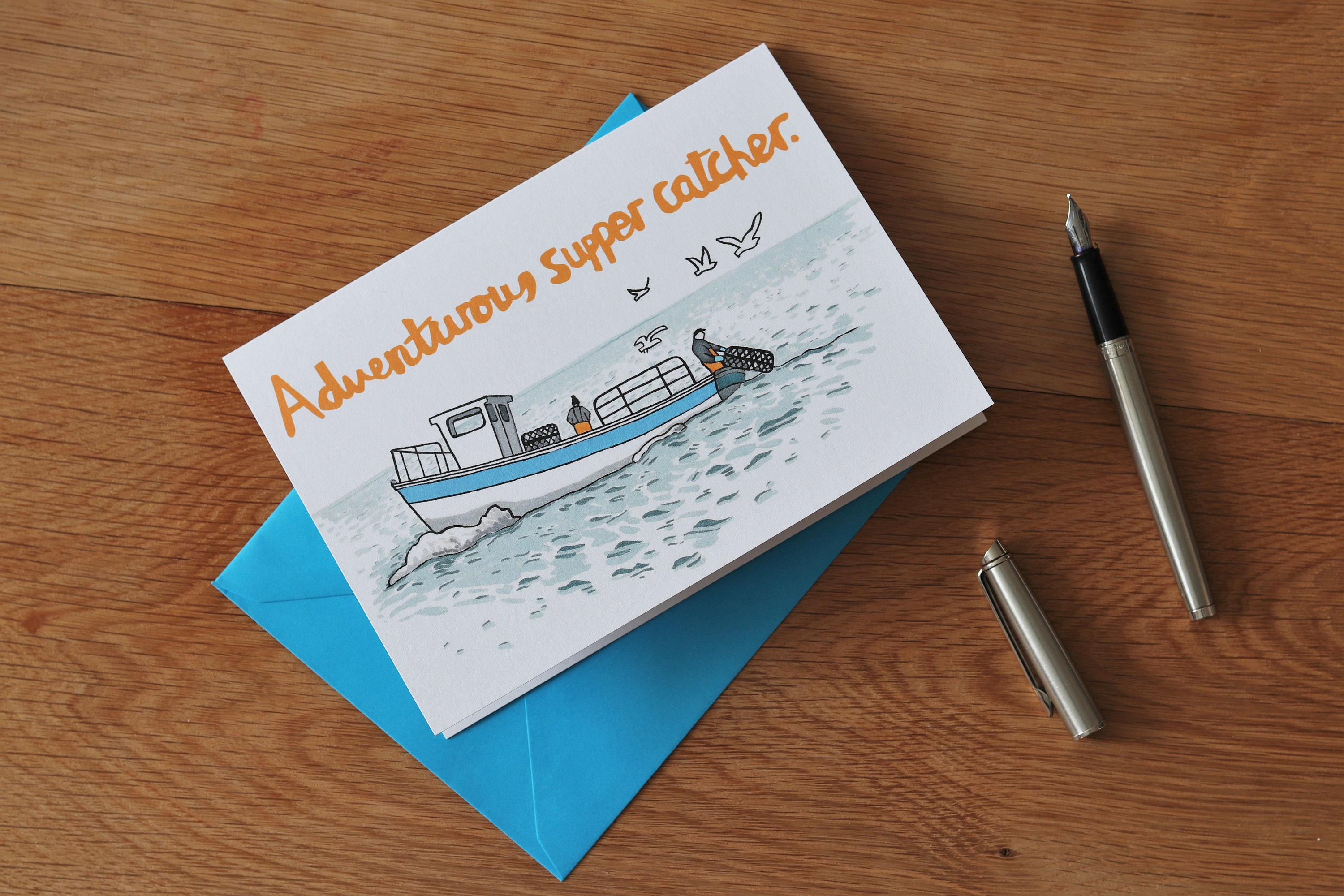 Boat Card Coastal Illustration Card Fishing Boat Greetings | Etsy