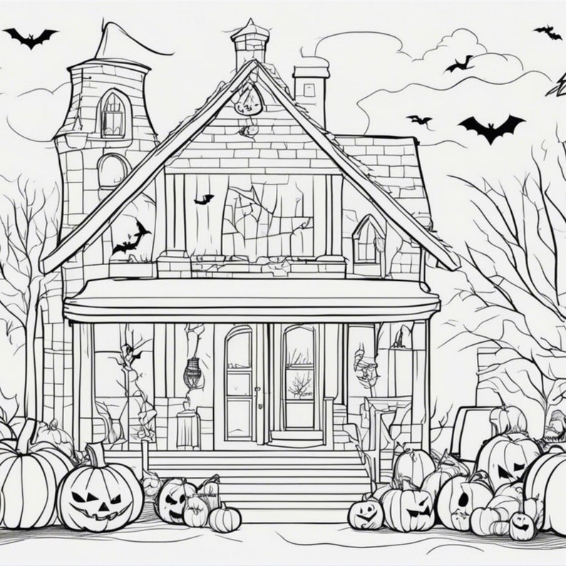 Spooktacular Halloween Coloring Pages for All Ages Digital Download, Pumpkin, Haunted House 