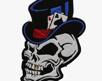 Two Aces Skull Biker Embroidery Biker Patch