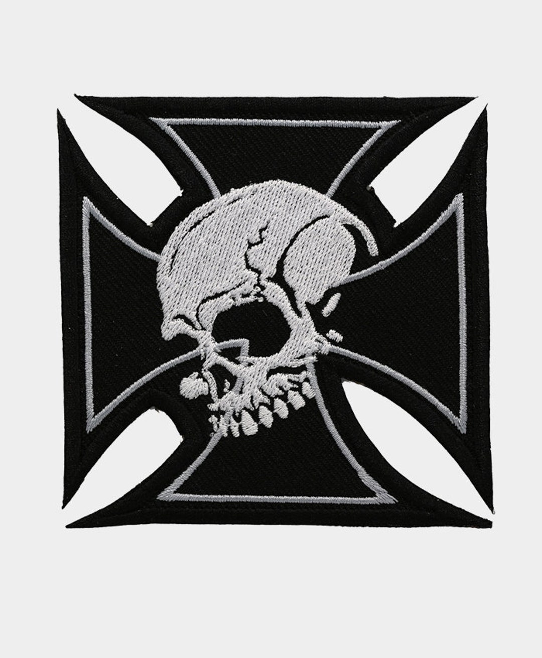 Iron Cross Skull Embroidery Biker Patch Etsy