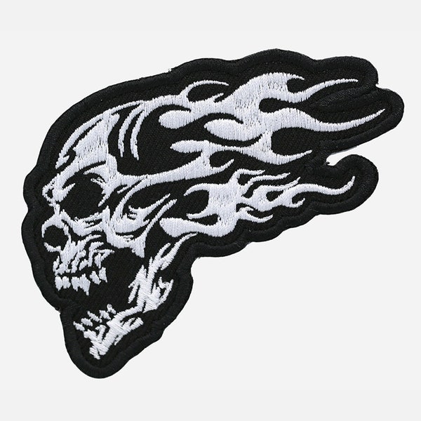 Tribal Flames Skull Embroidery Biker Patch