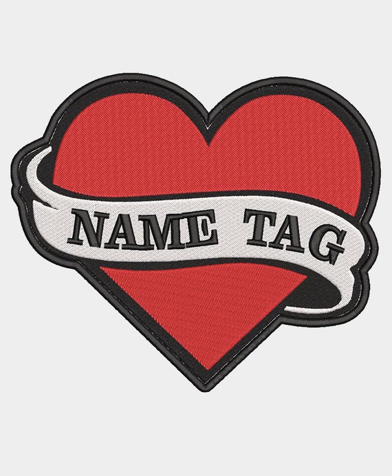 Custom Embroider Heart Name Tag Etsy