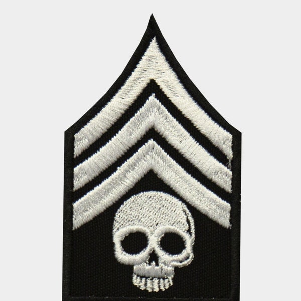 Skull Sargent Of Arms Biker Patch (White)