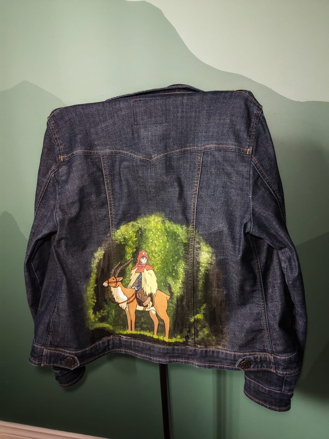 Painted Denim Jacket Studio Ghibli Style Princess Mononoke Etsy