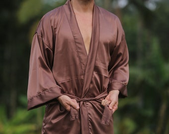 Brown silk kimono/ silk kimono/ robe