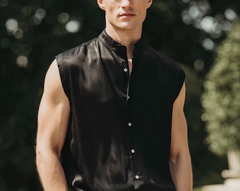 Breathable Black Silk Shirt/ sleeveless shirt