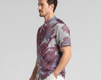 Camisa de hombre de seda batik: manga corta con botones