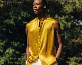 Breathable gold Silk Shirt/ sleeveless shirt