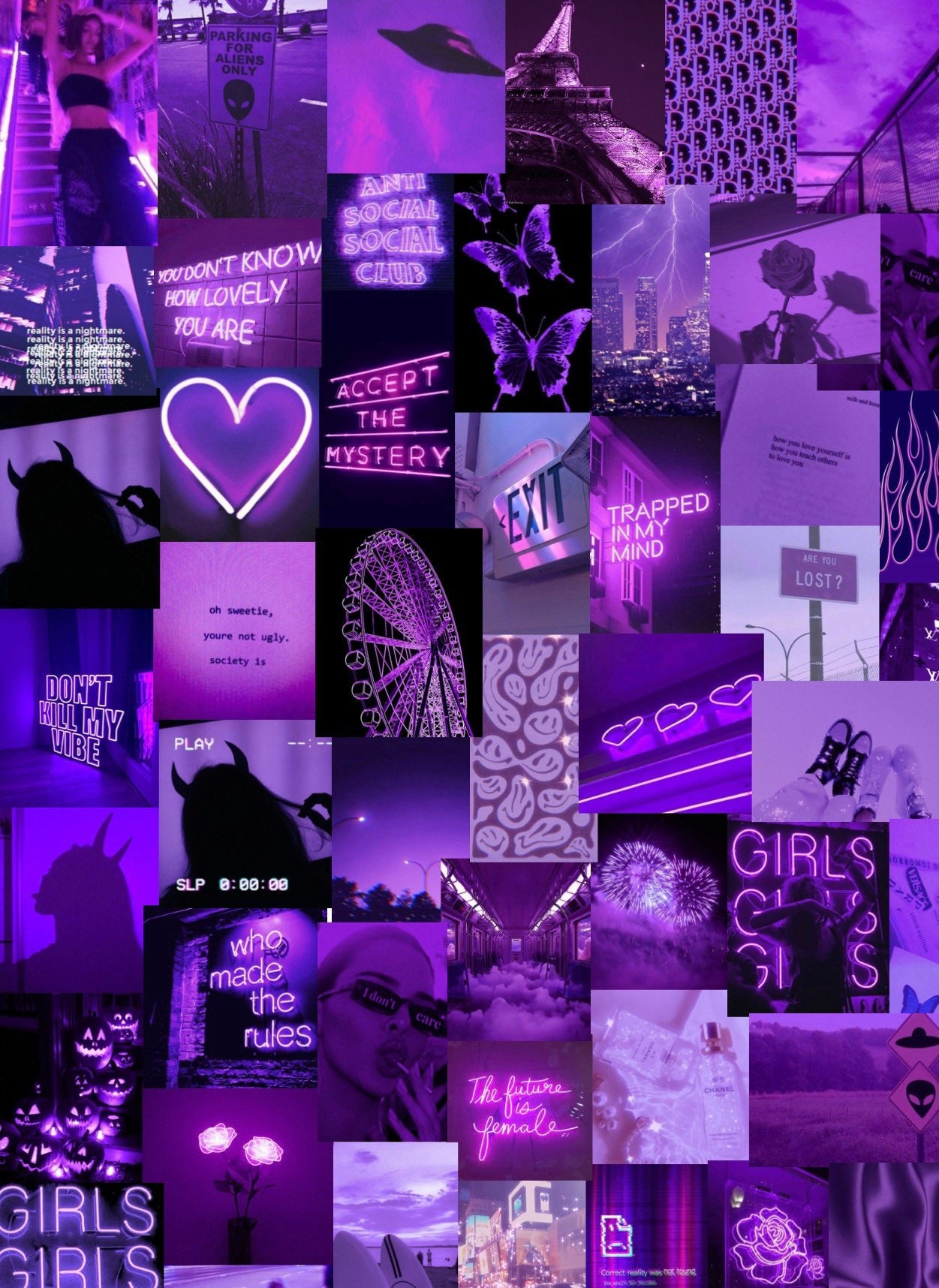 Neon Purple Aesthetic Collage Kit 6x4 and 4x4 Inches Pack of 25-200