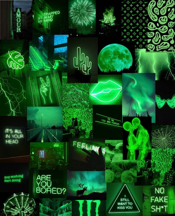 Neon green aesthetic collage