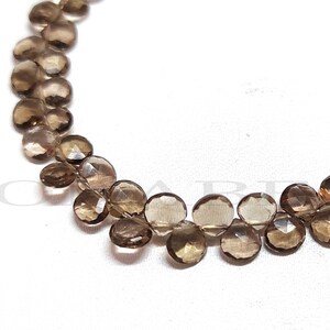 Smoky Quartz Faceted Heart Shape Briolette-Heart Shape Beads-Smoky Quartz Beads-8&quot;-Quartz Heart Shape Briolette-Smoky Quartz Gemstone Beads