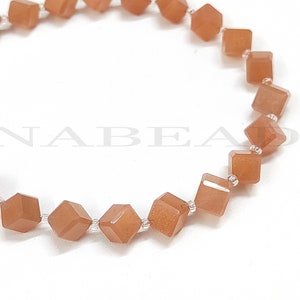 Natural Peach Moonstone Faceted Cube Shape Beads-Diagonally Drilled Beads-Cube Beads-Peach Moonstone Beads-Moonstone Cube Shape Briolette