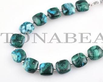 Natural Azurite Malachite Smooth Cushion Shape Beads-Azurite Malachite Bead-Azurite Cushion-Malachite Cushion Shape Briolette Beads
