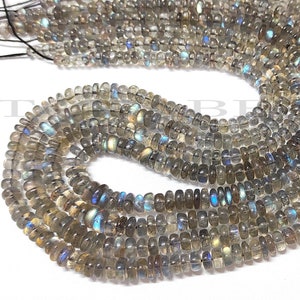 Natural Labradorite Smooth Beads-Labradorite Rondelle Beads-Blue Flashy Fire-Smooth Rondelle Beads-16&quot; Long-Labradorite Rondelle Gemstone