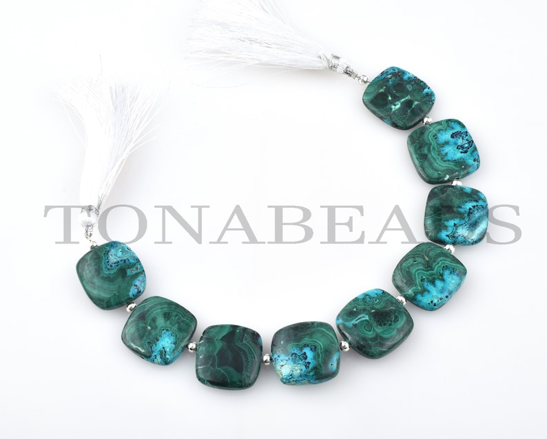 9Psc Natural Azurite Malachite Smooth Square Shape Beads-Azurite Malachite Bead-Azurite Malachite Square Shape Beads-Azurite Malachite Beads