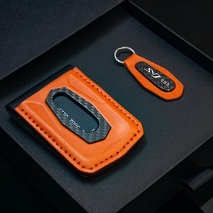 Cartera de cuero inspirada en Lamborghini hecha a mano: cuero italiano de primera calidad e inserciones de fibra de carbono