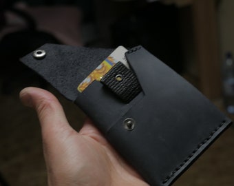 Cartera y tarjetero de piel azul oscuro: cartera compacta y elegante hecha a mano
