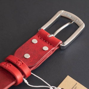 Red Genuine Leather Belt – Handmade & Stylish