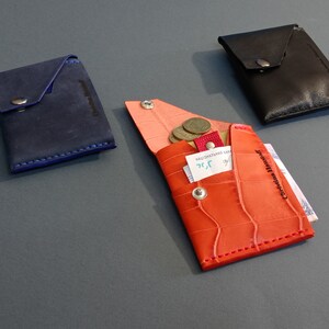 Handgefertigte Mini Geldbörse aus Leder – Kompakter Kartenhalter, Schlank & Stylisch, mit ausziehbarem Kartenfach, Orange
