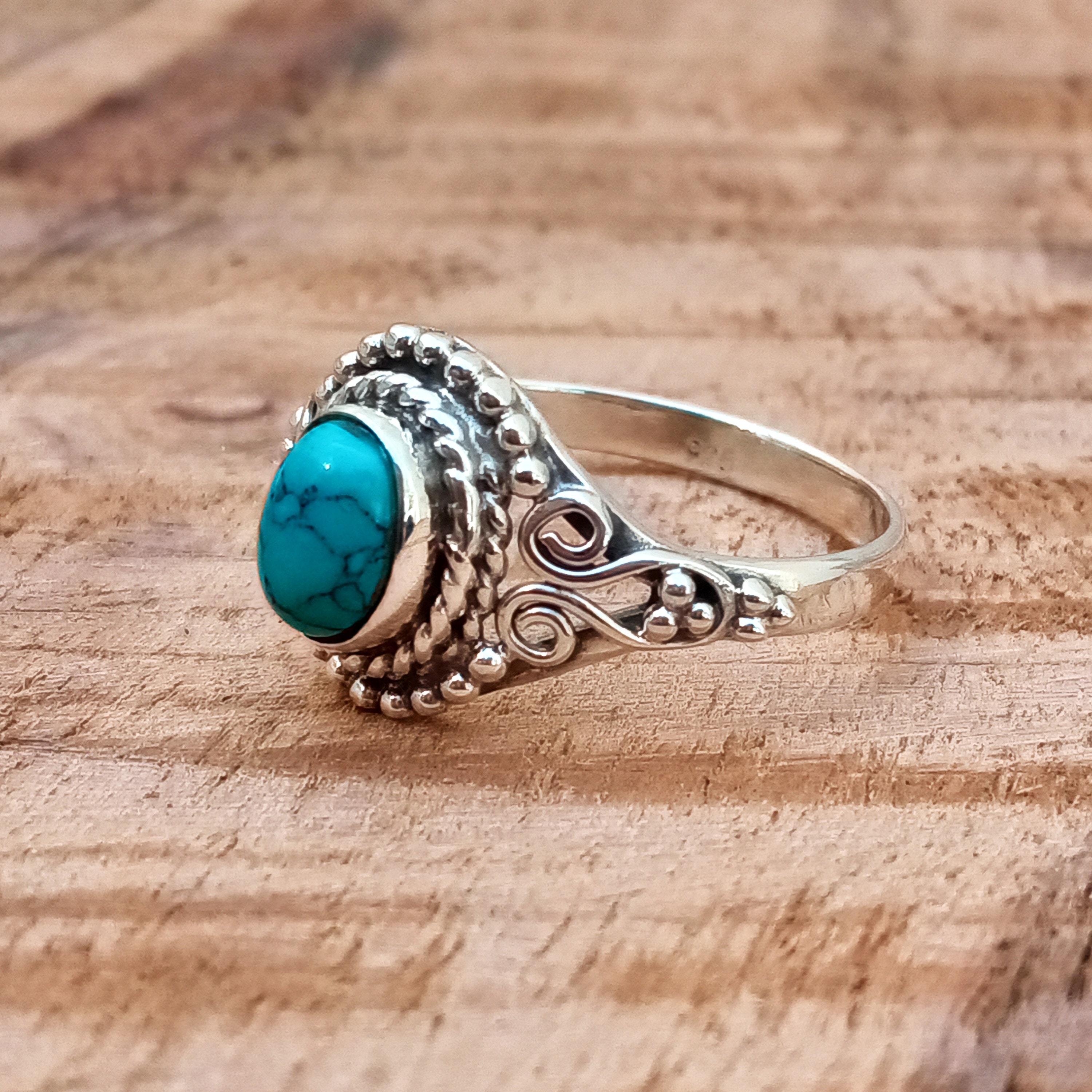 Türkis Feder Ring 925 Sterling Silber - Western Style Ring In Größe 7/8/9