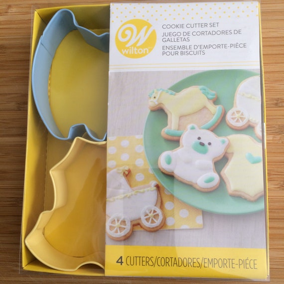 Wilton Baby Shower 4 Piece Metal Cookie Cutter Set Onesie Pram Teddy Bear Rocking Horse Etsy