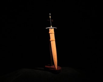 New 1: 6 Scale Miniature European Sword Temple Knight Crusader Sword Uncut Edge, Letter Opener, 440 Blade, Leathery Sheath