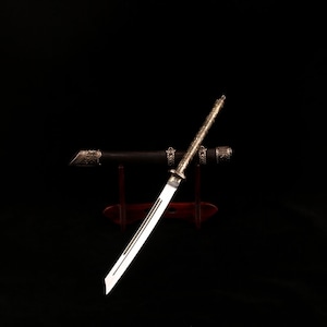 Novo sabre Kang Xi em miniatura em escala 1: 6, Katana de aço sem proteção com bainha, borda sem cortes, abridor de cartas, lâmina VG10, bainha de ébano