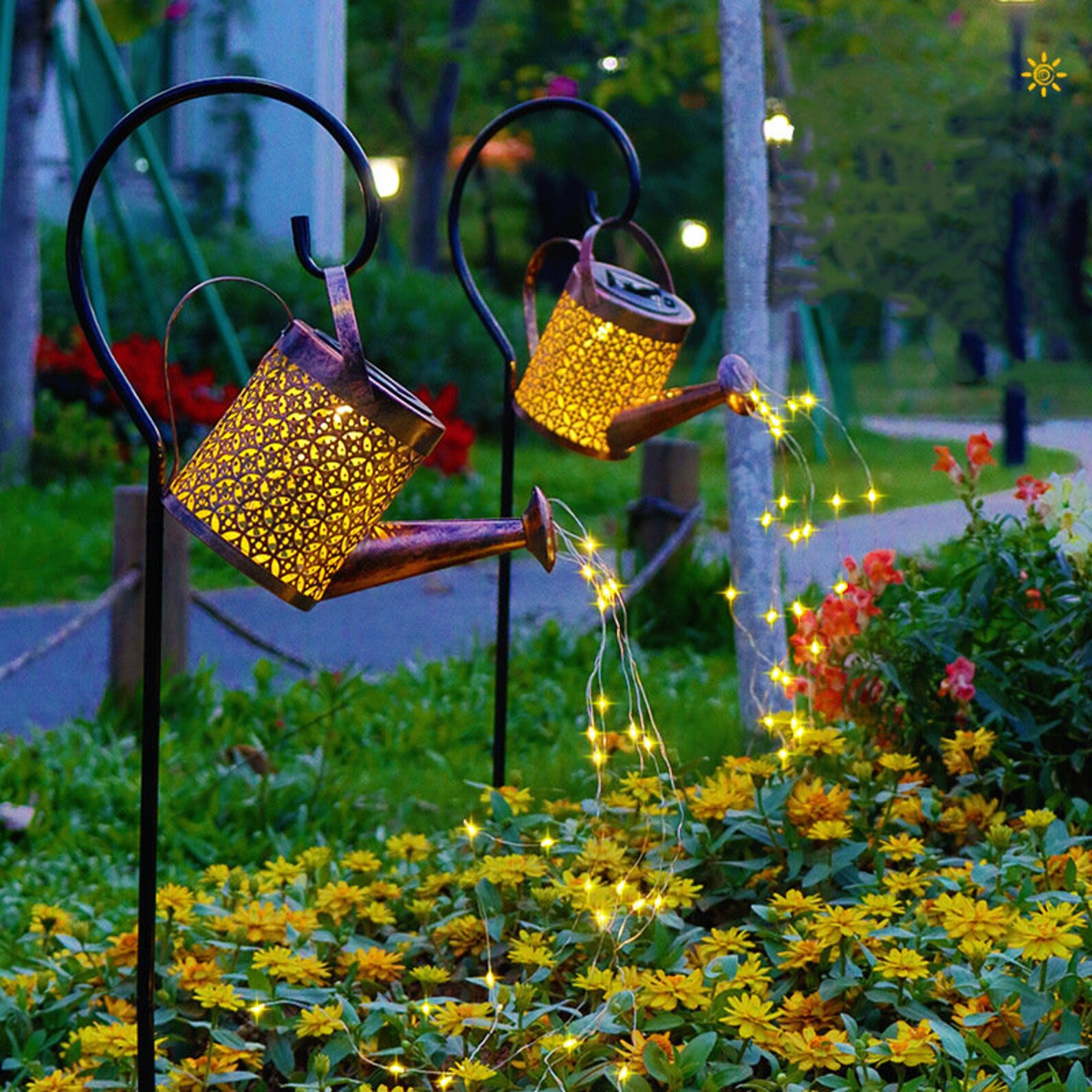 Solar Hollow Lamp Outdoor Shower Kettle Water Lamp Iron Solar Etsy