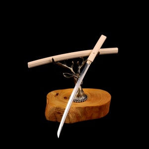 Espada Samurai en miniatura a escala 1: 5, Katana de acero sin protección con vaina, borde sin cortar, abrecartas, hoja VG10, vaina de ébano