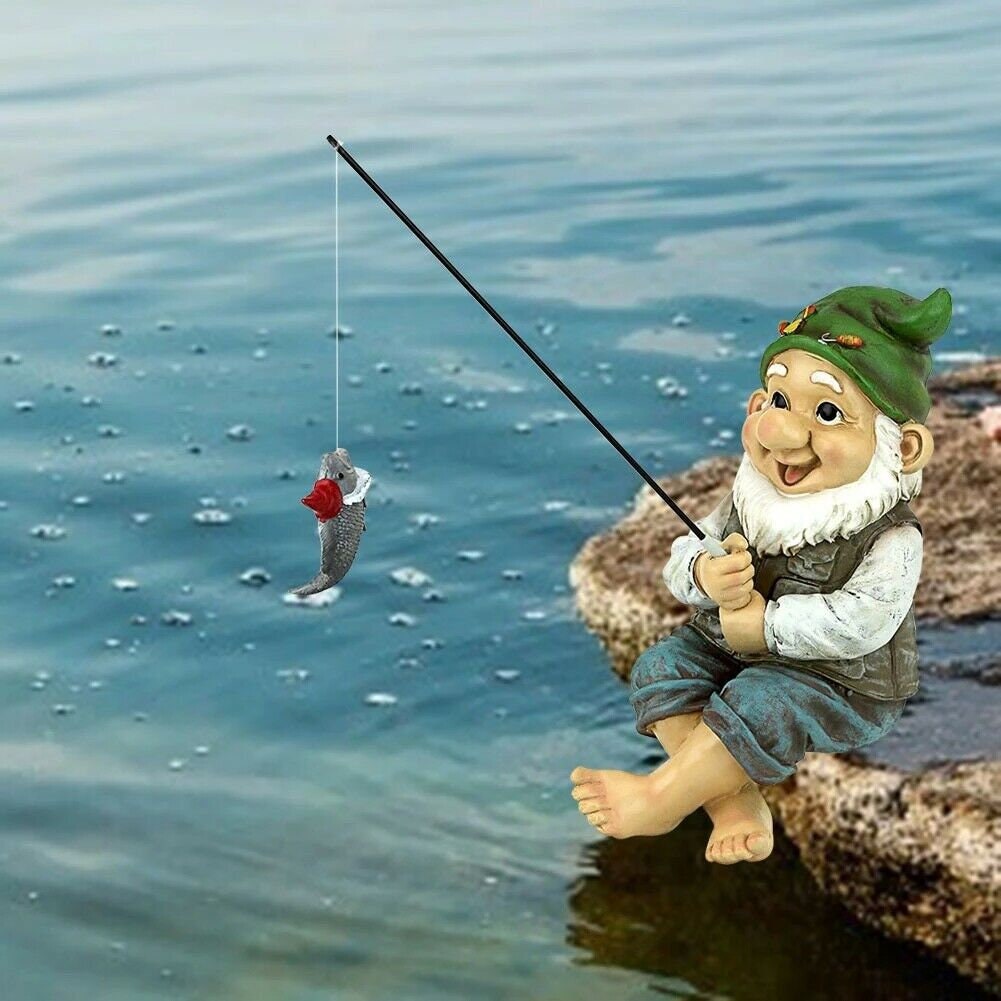 Resin Fishing Gnome Garden Lawn Sculpture Decoration Etsy UK
