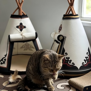 Tienda tipi bohemia para mascotas (gatos y perros pequeños), acogedora casita para mascotas de interior, cama para gatos estilo suroeste, refugio decorativo para mascotas, regalo para amantes de los animales.