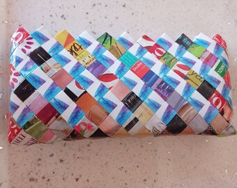 Handgefertigte Zeitschriften-Papier-Clutch-Tasche : Einzigartiges gewebtes Design