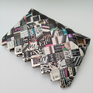 Sac pour femme, technique de pliage unique en papier magazine noir, emballage de bonbons, pochette en papier pour magazines