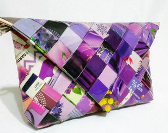 Unique Purple Clutch Bag, Functional Jogging Bag, Magenta Waist Purse, Made of Magazine Paper Nahui Ollin HandBag, storage box gift for bag