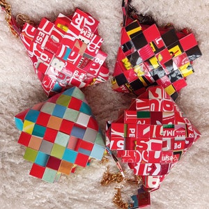 Damen Red Square Geldbörse, mehrfarbige Geldbörse, Regenbogen Geldbörse, Candy Wrapper Geldbörse aus Zeitschriftenpapier, mit speziellem Aufbewahrungsbox Geschenk