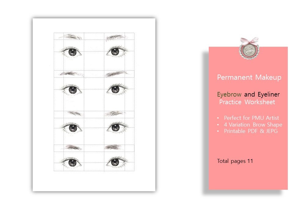 Eyebrow worksheet for permanent makeup eyeliner worksheet | Etsy
