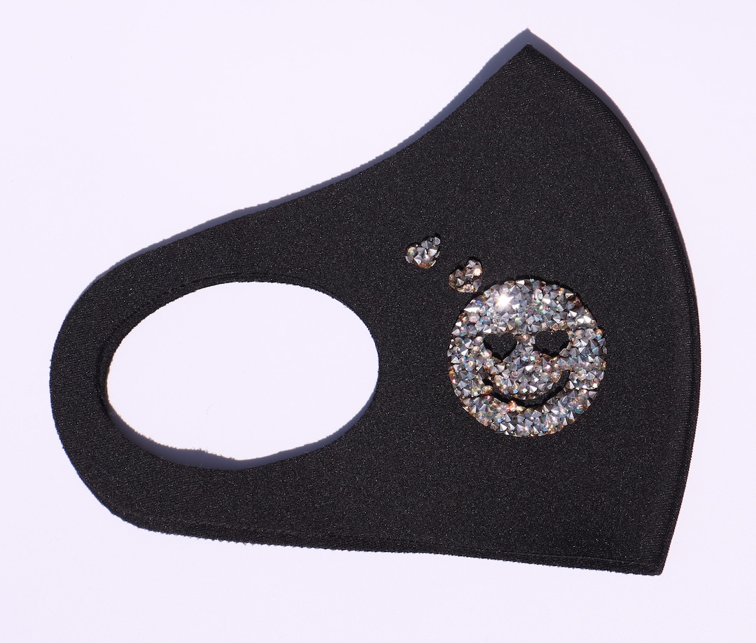 Smiley Face Rhinestone Heart Eyes Emoji Bedazzled Crystal Black Face ...